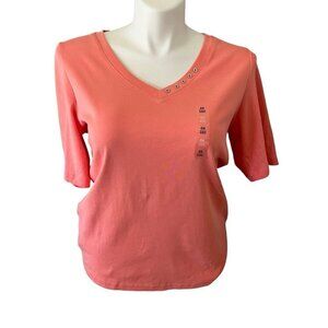Karen Scott Women's Size 0X Coral V-Neck Tee New